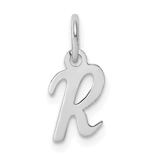 14k White Gold Small Script Letter R Initial Charm