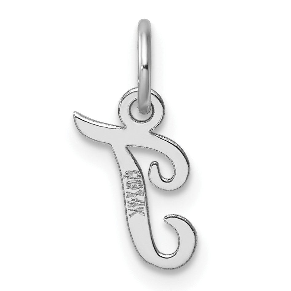 14k White Gold Small Script Letter T Initial Charm