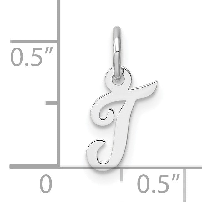 14k White Gold Small Script Letter T Initial Charm