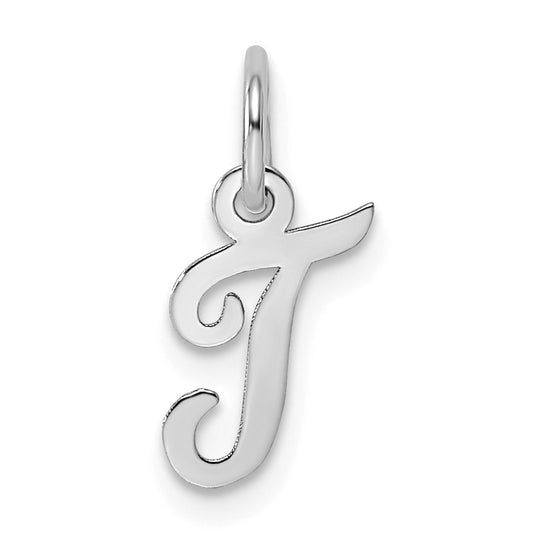 14k White Gold Small Script Letter T Initial Charm