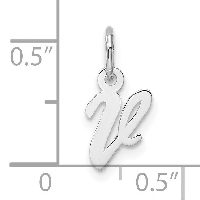 14k White Gold Small Script Letter V Initial Charm