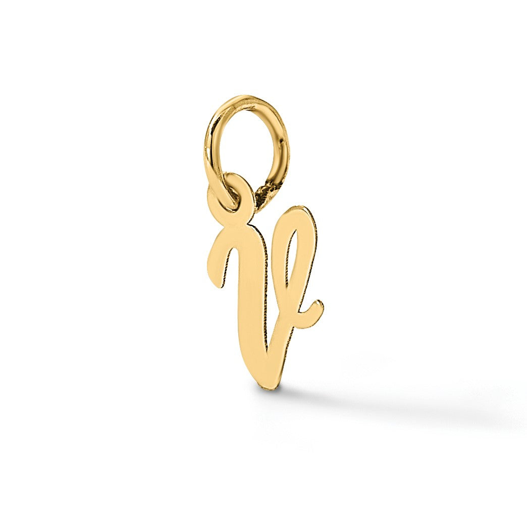 14k White Gold Small Script Letter V Initial Charm