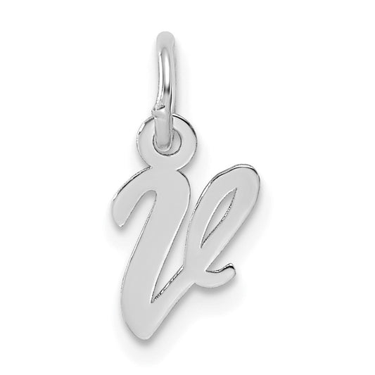 14k White Gold Small Script Letter V Initial Charm