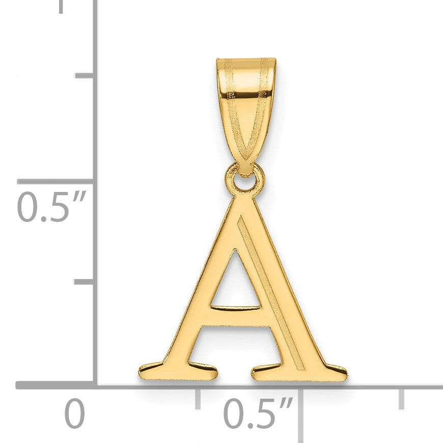 14k Polished Etched Letter A Initial Pendant