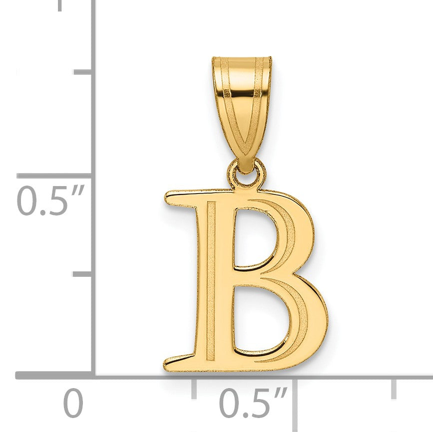 14k Polished Etched Letter B Initial Pendant