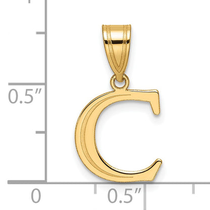 14k Polished Etched Letter C Initial Pendant