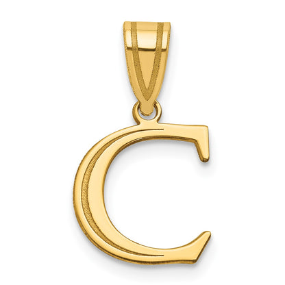 14k Polished Etched Letter C Initial Pendant