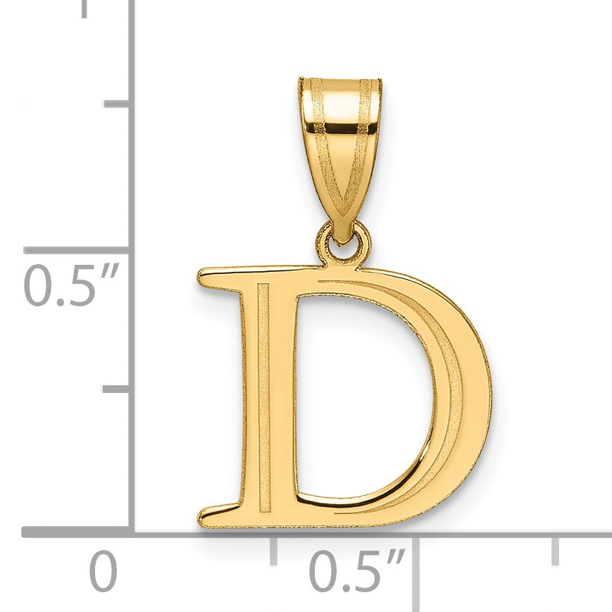 14k Polished Etched Letter D Initial Pendant