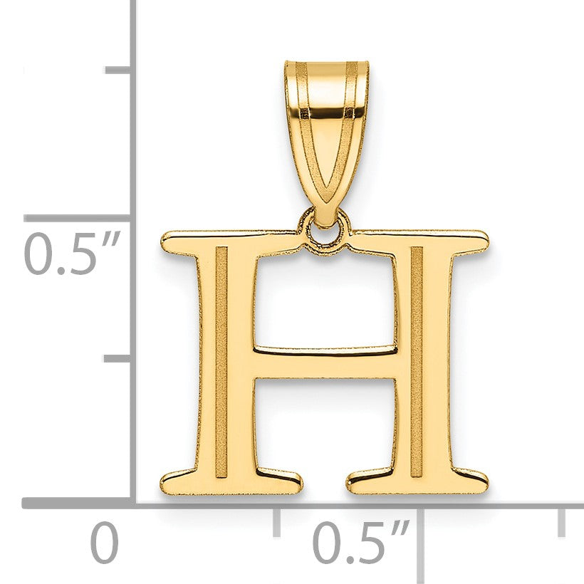 14k Polished Etched Letter H Initial Pendant