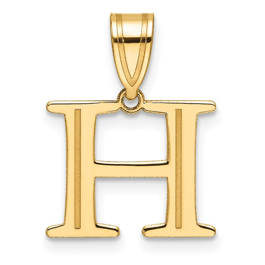 14k Polished Etched Letter H Initial Pendant