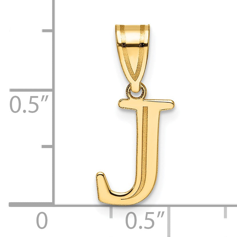 14k Polished Etched Letter J Initial Pendant