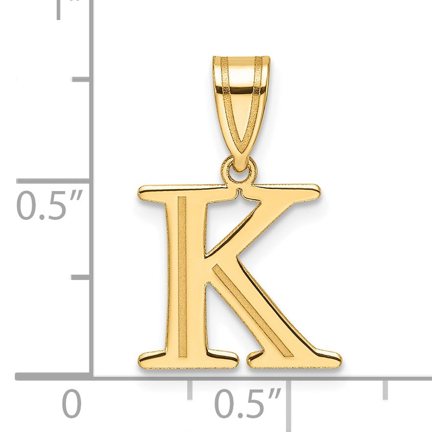 14k Polished Etched Letter K Initial Pendant