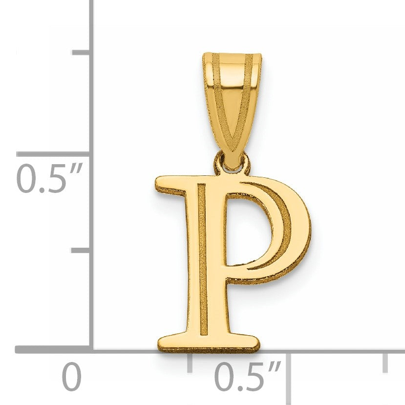 14k Polished Etched Letter P Initial Pendant