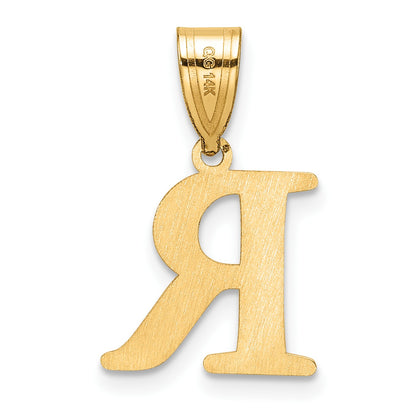 14k Polished Etched Letter R Initial Pendant