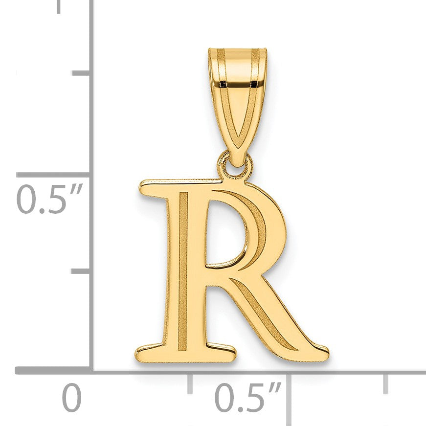 14k Polished Etched Letter R Initial Pendant
