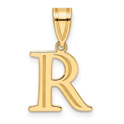 14k Polished Etched Letter R Initial Pendant