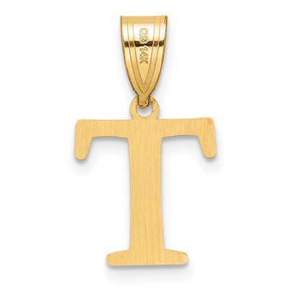 14k Polished Etched Letter T Initial Pendant