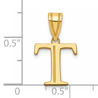 14k Polished Etched Letter T Initial Pendant