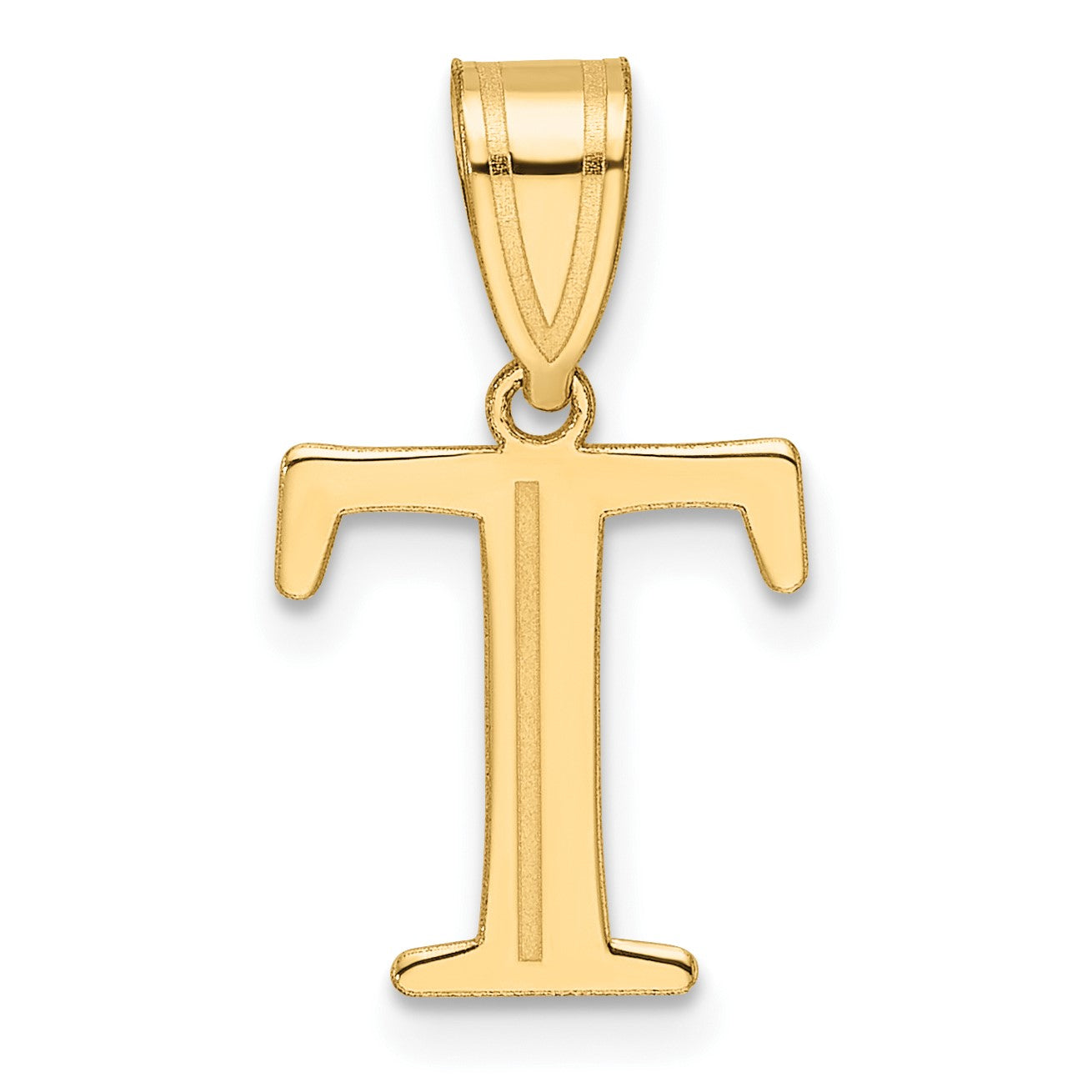 14k Polished Etched Letter T Initial Pendant