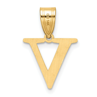 14k Polished Etched Letter V Initial Pendant
