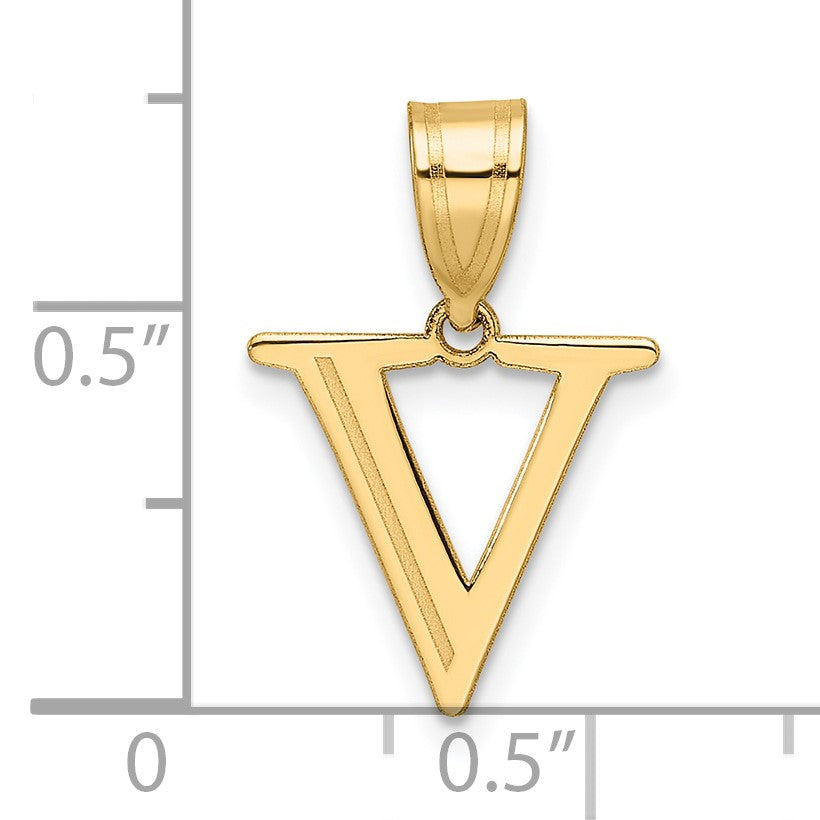 14k Polished Etched Letter V Initial Pendant