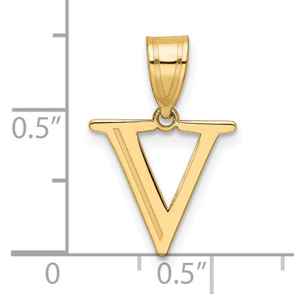 14k Polished Etched Letter V Initial Pendant