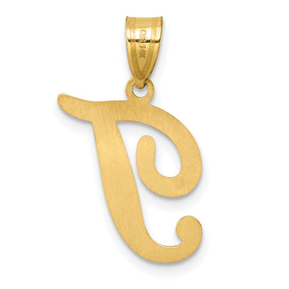 14K Script Letter T Initial Pendant