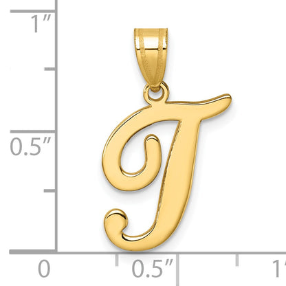 14K Script Letter T Initial Pendant