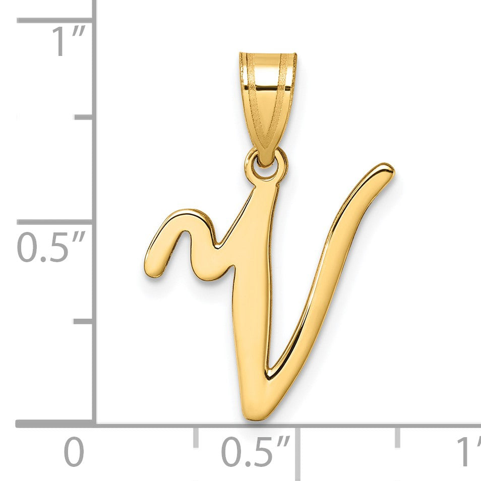 14K Script Letter V Initial Pendant