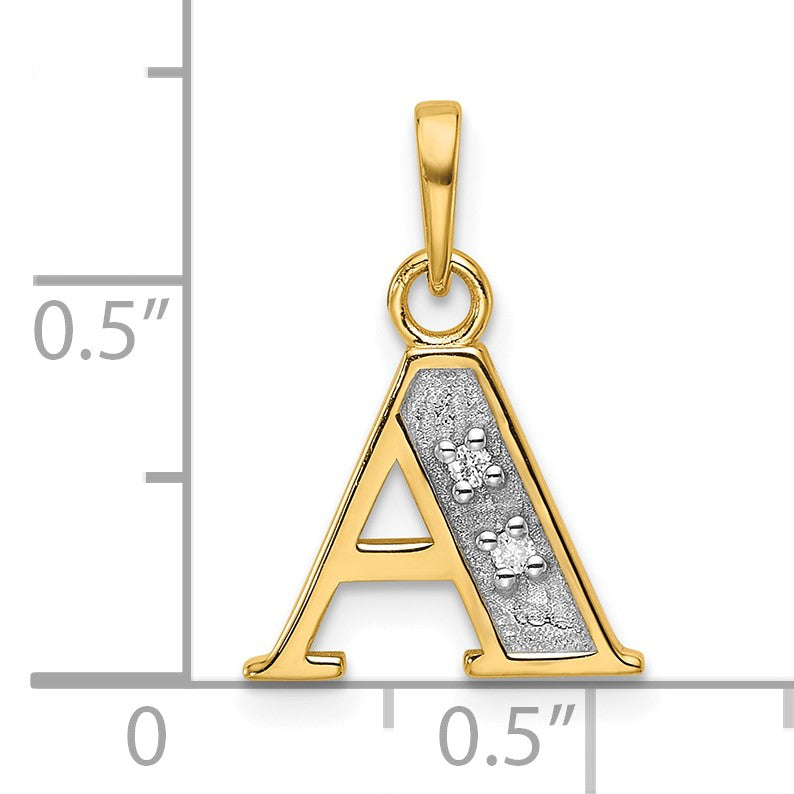 14K with Rhodium Diamond Letter A Initial Pendant
