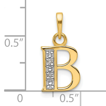 14K with Rhodium Diamond Letter B Initial Pendant