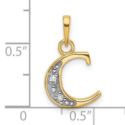 14K with Rhodium Diamond Letter C Initial Pendant