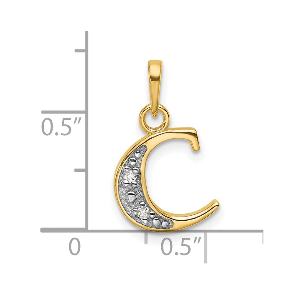 14K with Rhodium Diamond Letter C Initial Pendant