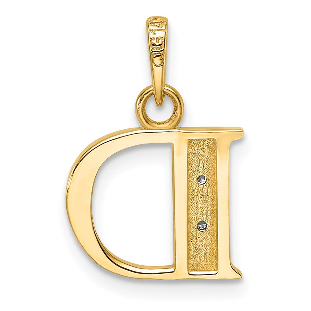 14K with Rhodium Diamond Letter D Initial Pendant