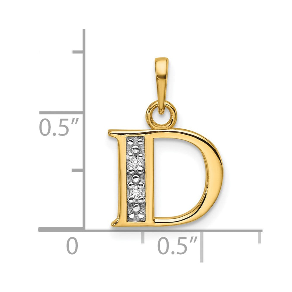 14K with Rhodium Diamond Letter D Initial Pendant