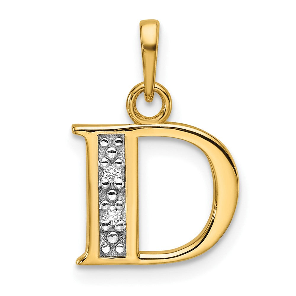 14K with Rhodium Diamond Letter D Initial Pendant