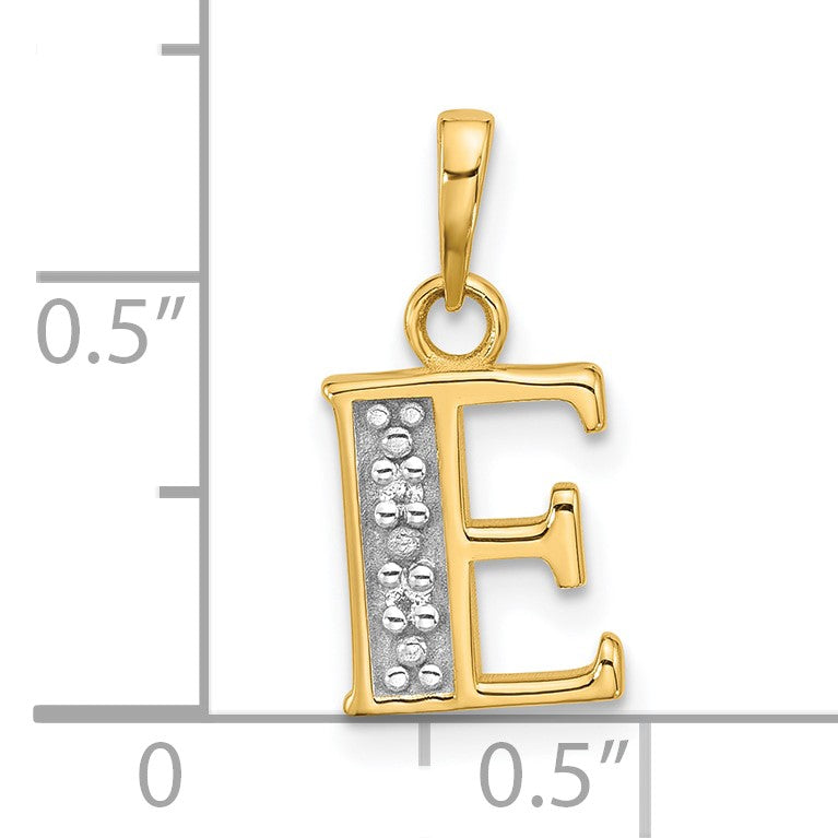 14K with Rhodium Diamond Letter E Initial Pendant