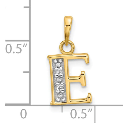 14K with Rhodium Diamond Letter E Initial Pendant
