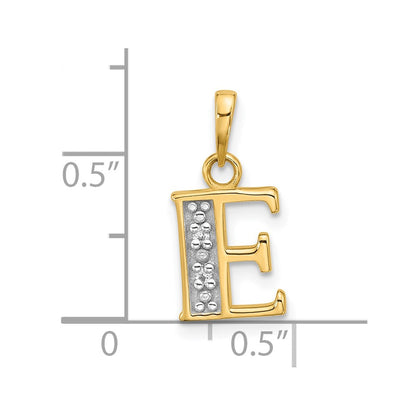 14K with Rhodium Diamond Letter E Initial Pendant