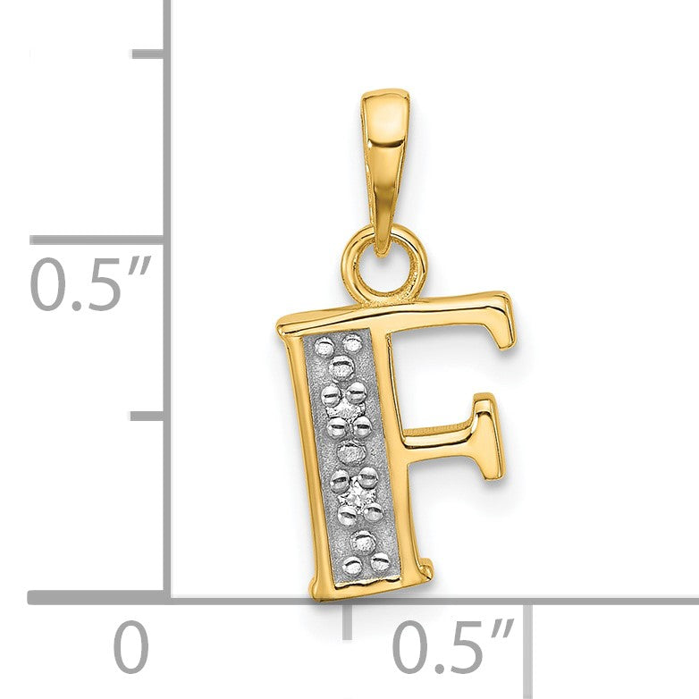 14K with Rhodium Diamond Letter F Initial Pendant