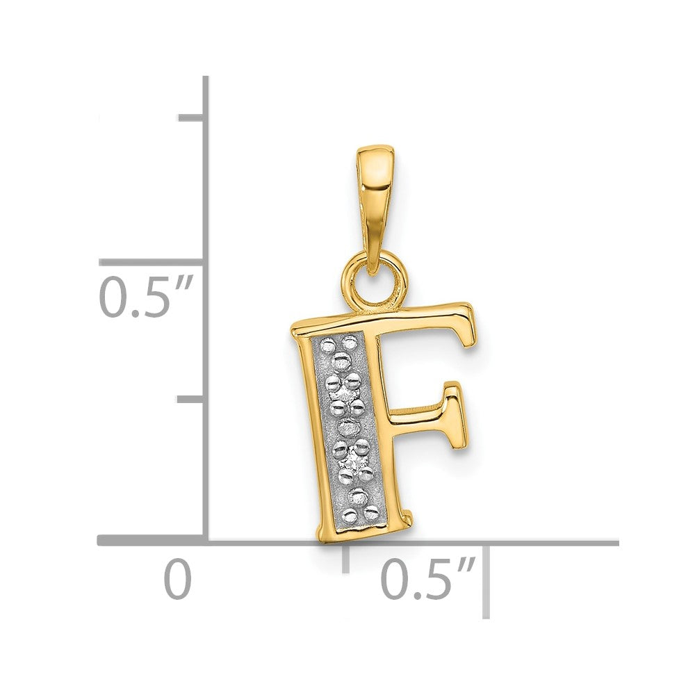 14K with Rhodium Diamond Letter F Initial Pendant