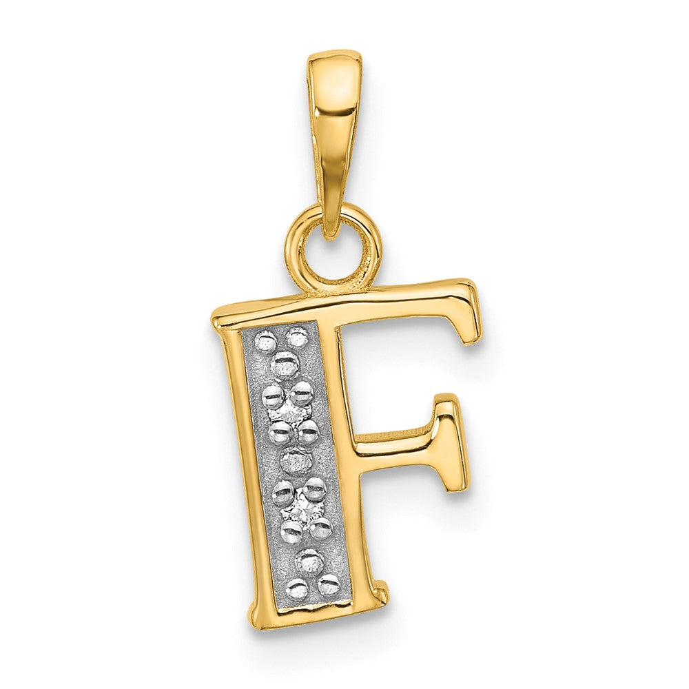 14K with Rhodium Diamond Letter F Initial Pendant