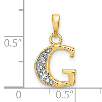 14K with Rhodium Diamond Letter G Initial Pendant