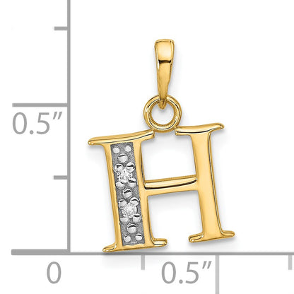 14K with Rhodium Diamond Letter H Initial Pendant