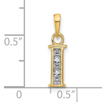 14K with Rhodium Diamond Letter I Initial Pendant