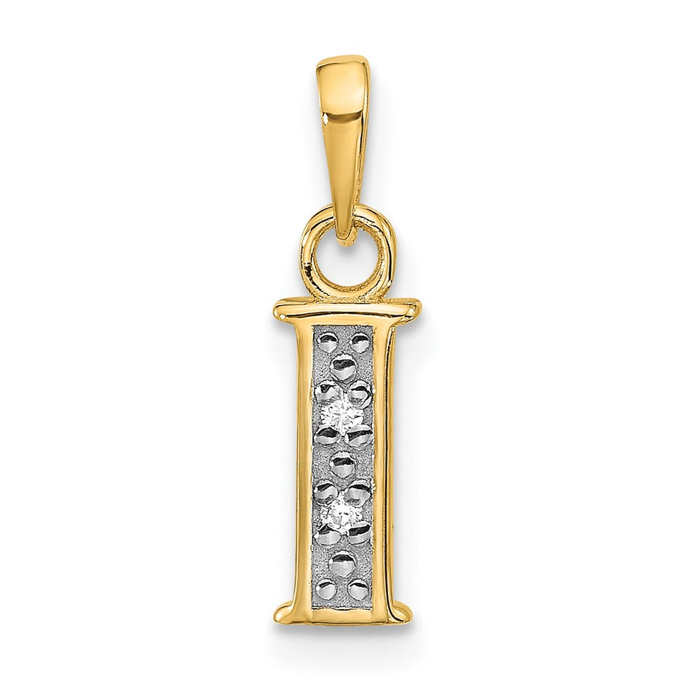 14K with Rhodium Diamond Letter I Initial Pendant