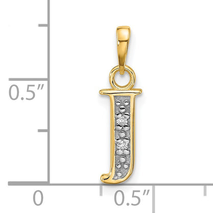 14K with Rhodium Diamond Letter J Initial Pendant