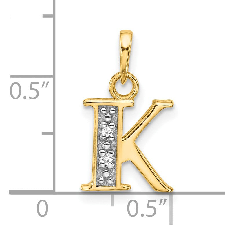 14K with Rhodium Diamond Letter K Initial Pendant