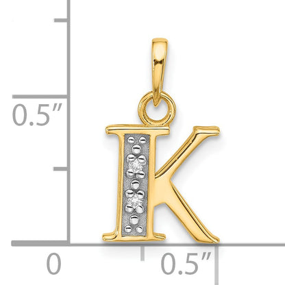 14K with Rhodium Diamond Letter K Initial Pendant