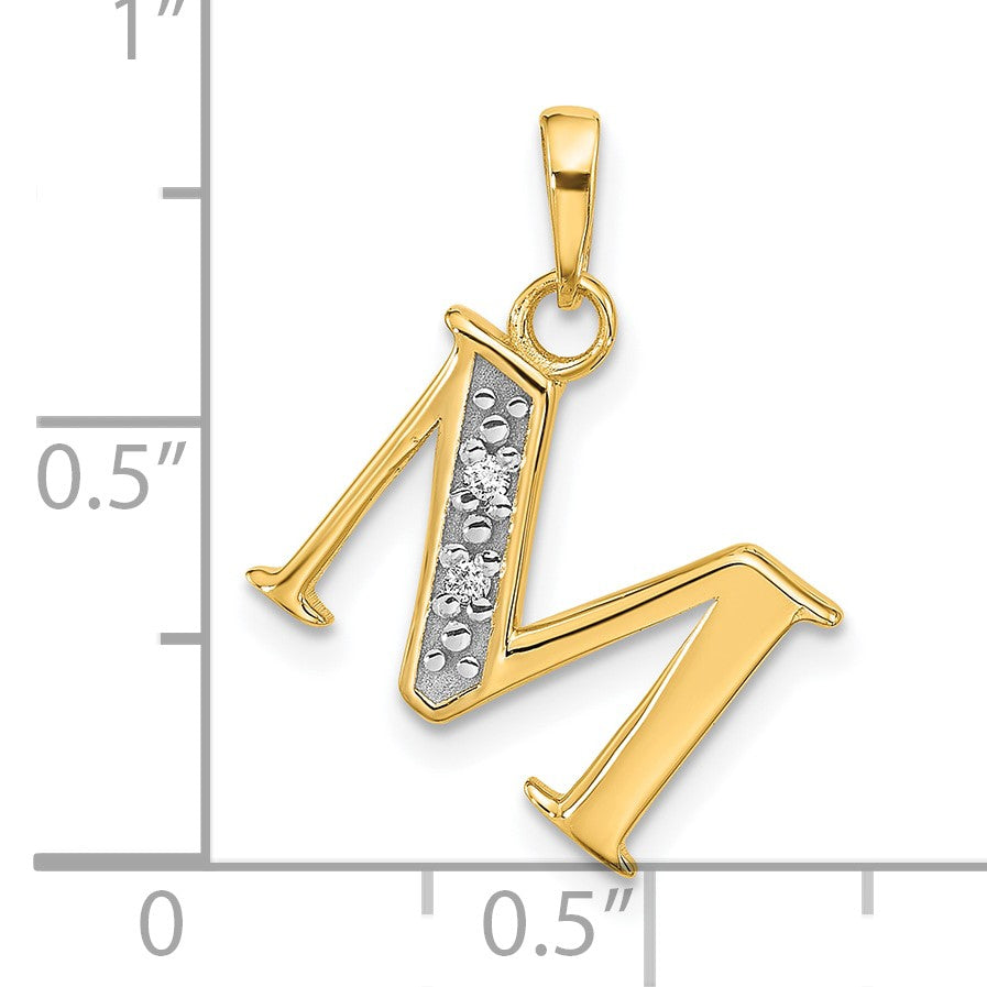 14K with Rhodium Diamond Letter M Initial Pendant